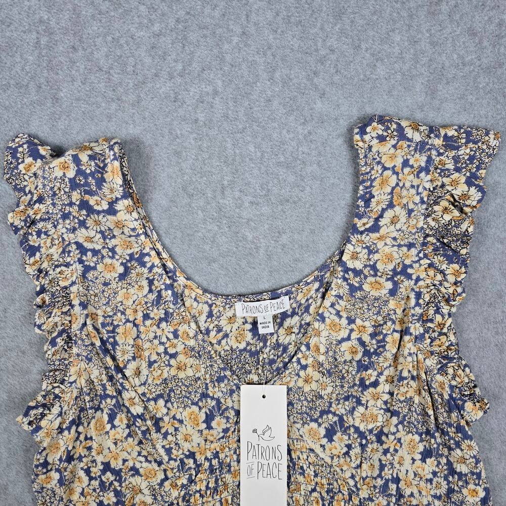 NWT Patrons of Peace Womens Large Smocked Floral Cropped V Neck Top - Picture 4 of 15